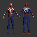 Spider Man Costume 3D Model Front And Back View With Blue Red Spider Design 3d model
