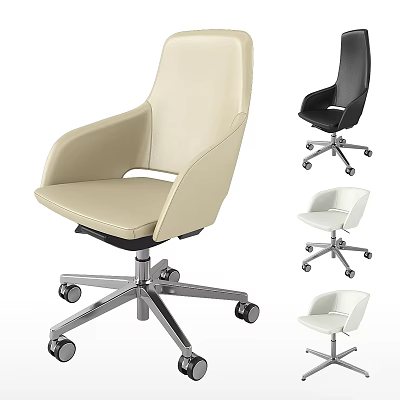 Beige Black White Modern Office Chair With Ergonomic Design Swivel Base And Rolling Wheels 3d model
