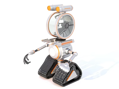 Industrial Robotic Equipment With Tracked Base Circular Transparent Head Orange Lights And Mechanical Arm 3d model
