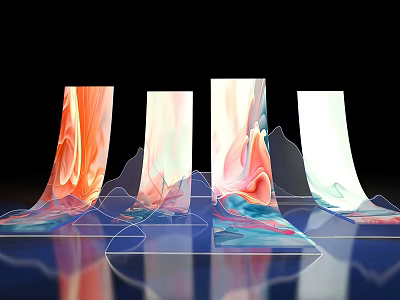 Colorful Flowing Fabric-like Modern Art Installation Photo Spot With Shiny Reflective Base 3d model