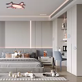 Kids Room Interior Design With Airplane Lamp Bed Toys Rug Cabinets And Chair