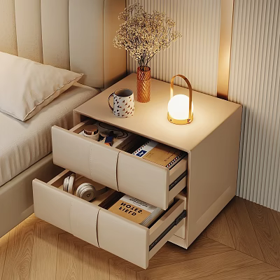 Modern Beige Bedside Table With Drawers Headphones Books Mug Lamp And Vase 3d model Modern Beige Bedside Table With Drawers Headphones Books Mug Lamp And Vase 3d model
