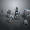Gray Stone Like Electronic Device Models With Miniature Human Figure For Size Comparison 3d model