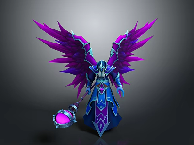 Elegant Fantasy Character Featuring Purple Wings Blue Armor And Glowing Staff 3d model