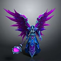 Elegant Fantasy Character Featuring Purple Wings Blue Armor And Glowing Staff