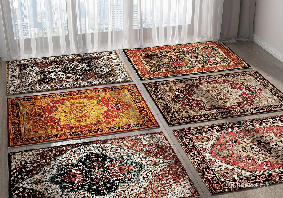 Multiple Square Rugs With Various Intricate Patterns And Colors For Home Decor 3d model