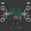 Green Multiple Barrel Weapon with Round Base Red Details and Sighting Devices
