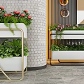 Modern Metal Frame Garden Planters with Colorful Flowers and Green Foliage in Contemporary Interior Space