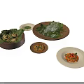 Traditional Asian Cuisine Dishes With Leaf Wrapped Food And Colorful Ingredients On Wooden White Plates