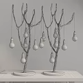 Branch Shaped Table Lamp With Multiple Hanging Light Bulbs On Wooden Tabletop 3d model