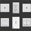 White Electrical Switches and Sockets Hardware Tools Set Arranged on Dark Background with Reflections 3d model