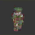 Pixel Art Armored Man Wearing Green Helmet And Red Armor Against Gray Background