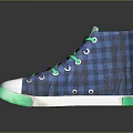 High Top Canvas Shoes With Blue Plaid Pattern Green Laces And White Toe Cap