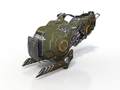 Futuristic Green Sci Fi Mechanical Device With Metallic Structure And Orange Accents 3d model
