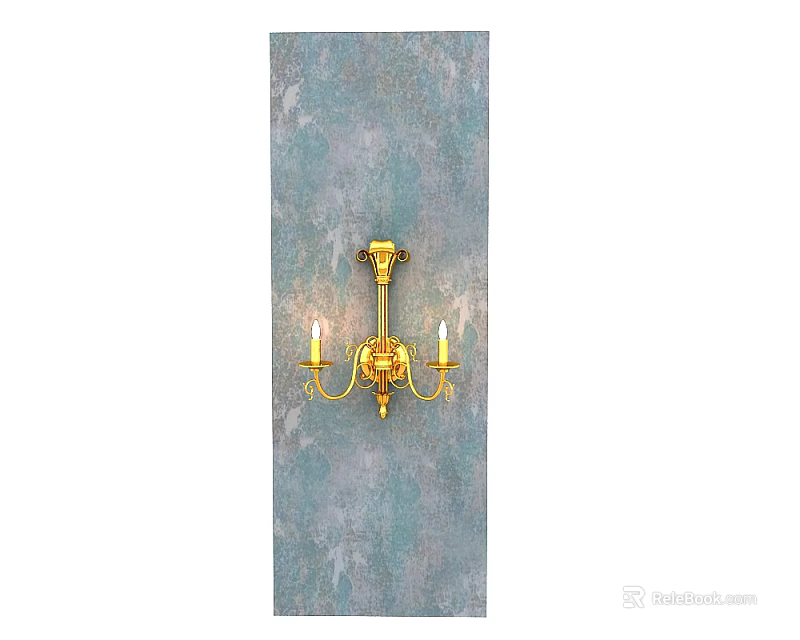Elegant Classic Gold Wall Sconce With Double Candle Holders On Textured Gray Wall 3d model 