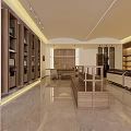 Traditional Chinese Study Room With Wooden Table Calligraphy Scrolls And Bookshelf