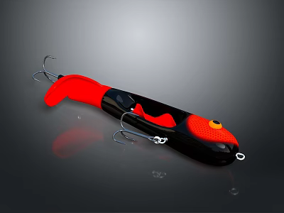 Stylish Fish Shaped Red And Black Bottle Opener With Metal Hooks For Kitchen Use 3d model
