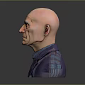 Bald Elderly Man Bust Sculpture Wearing Purple Blue Striped Jacket And Plaid Shirt