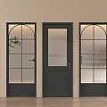 Black Double Doors With Glass Panels Featuring Light Beige Walls And Wooden Floor