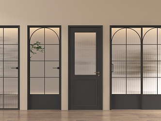 French Single Door Arch Frosted Glass Single Door Wooden Door Glass Door French Carved Glass Door 3d model