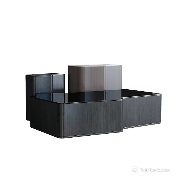Modern Dark Wood Kitchen Cabinets With Glass Top And Storage Units Design 3d model 