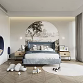 Cozy Kids Room Interior With Arched Mural Bed Nightstands Toys And Wooden Floor Rug