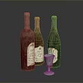 Vintage Household Items Display With Colorful Glass Bottles And Small Wine Glass