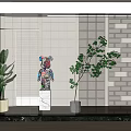 Modern Transparent Glass Partition Screens With Geometric Patterns And Indoor Plants