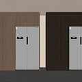 Refrigerator Cabinet In Modern Kitchen With Wooden Panels And Dark Design