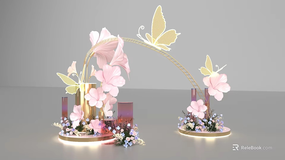 Elegant Photo Check in Spot With Pink Flowers Butterfly Decor And Arch 3d model 