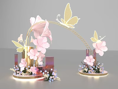 Elegant Photo Check in Spot With Pink Flowers Butterfly Decor And Arch 3d model
