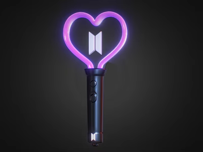 Heart Shaped Purple Neon Decorative Light With Handheld Handle And Control Buttons 3d model