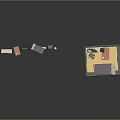 Detailed Room Scene Components With Bed Bookshelf Cabinet And Section View