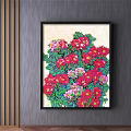 Vibrant Plant Painting With Red Pink Flowers And Green Leaves Decorative Art