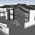 Modern Museum Building Design With Stone Wall Circular Window And Curved Roof