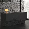 Modern Concrete Reception Desk With Textured Surface Table Lamp Stone Wall And Greenery 3d model