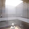 Religious Faith Exhibition Space With Modern Interior Buddha Statue And Visitors