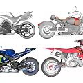 Various Motorcycle Models Including Sport Retro Racing and Off Road Types 3d model