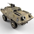 Sand Colored Military Armored Vehicle With Four Wheeled Design And Mounted Machine Gun