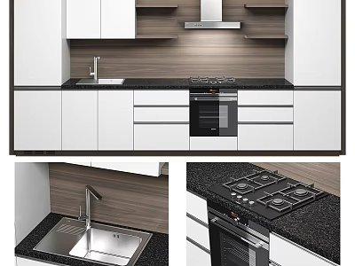 Modern Kitchen Interior With White Cabinets Wooden Countertop Black Stove Sink And Oven 3d model