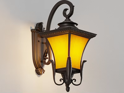 Vintage Wall Sconce with Ornate Metal Design Yellow Glass Shade Emiting Warm Light 3d model