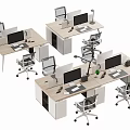 Modern Office Desks Setup With Computers Ergonomic Chairs And Office Supplies