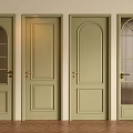 Light Green Hinged Doors With Arched Glass Panes Grid Design And Simple Lines In Interior
