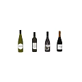Four Assorted Wine Bottles in Different Colors and Shapes with Unique Designs