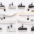 Various Modern Reception Desk Designs With Receptionists Plants And Marble Tops