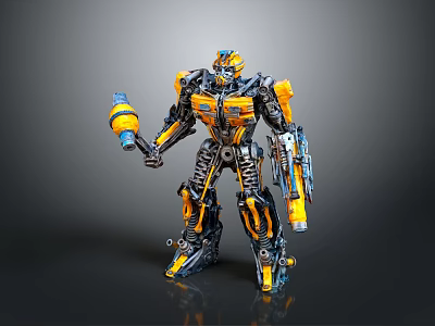 Game And Movie Character With Yellow Black Mechanical Armor Standing Pose Holding Weapon 3d model