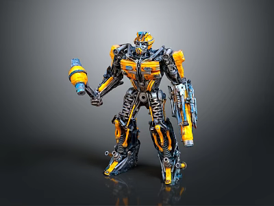 Game And Movie Character With Yellow Black Mechanical Armor Standing Pose Holding Weapon 3d model