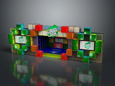 Vibrant Display Structure Composed Of Colorful Cubes With Super Bowl Logo And Bright Tones 3d model