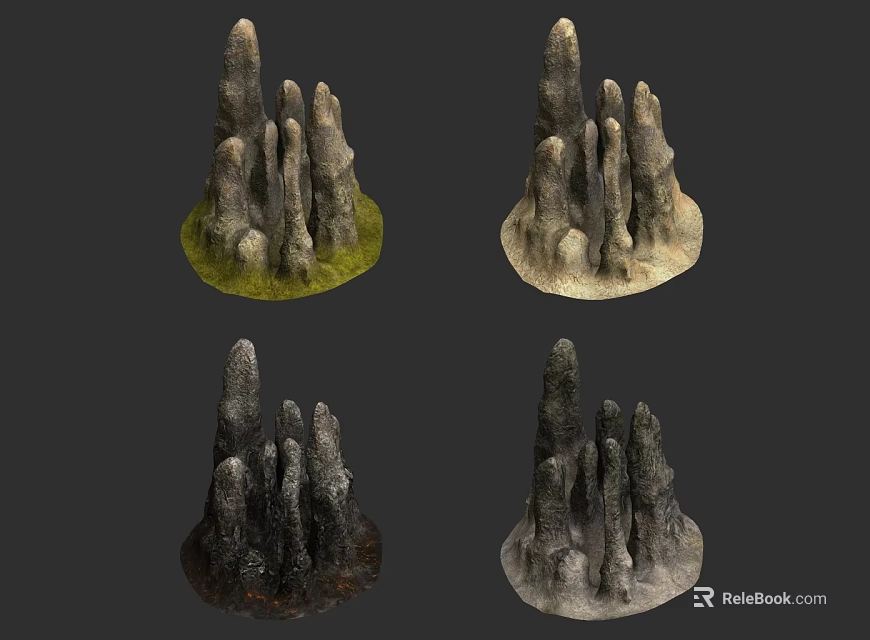 Natural Stone and Wood Decorative Rock Formations With Mossy Bases For Home Decor 3d model 