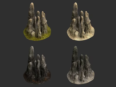 Natural Stone and Wood Decorative Rock Formations With Mossy Bases For Home Decor 3d model